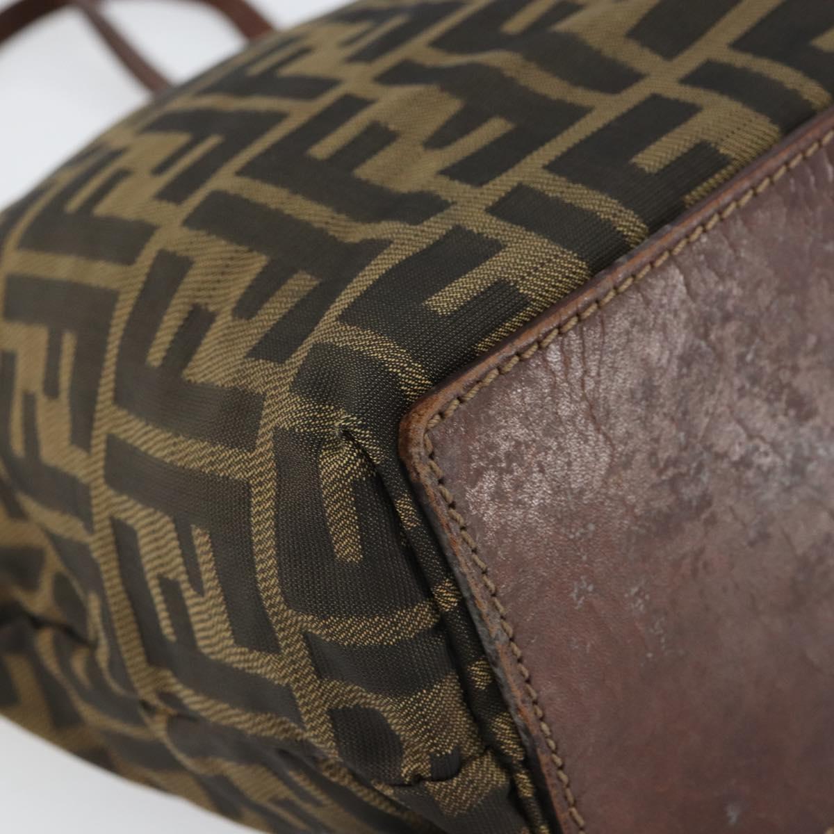 FENDI Zucca Canvas Hand Bag Brown Black Auth 163278