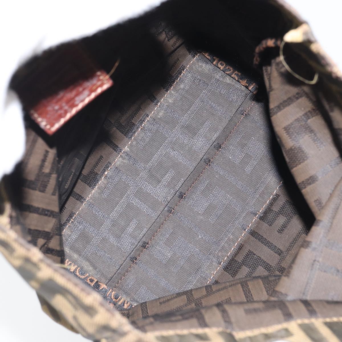FENDI Zucca Canvas Hand Bag Brown Black Auth 163278