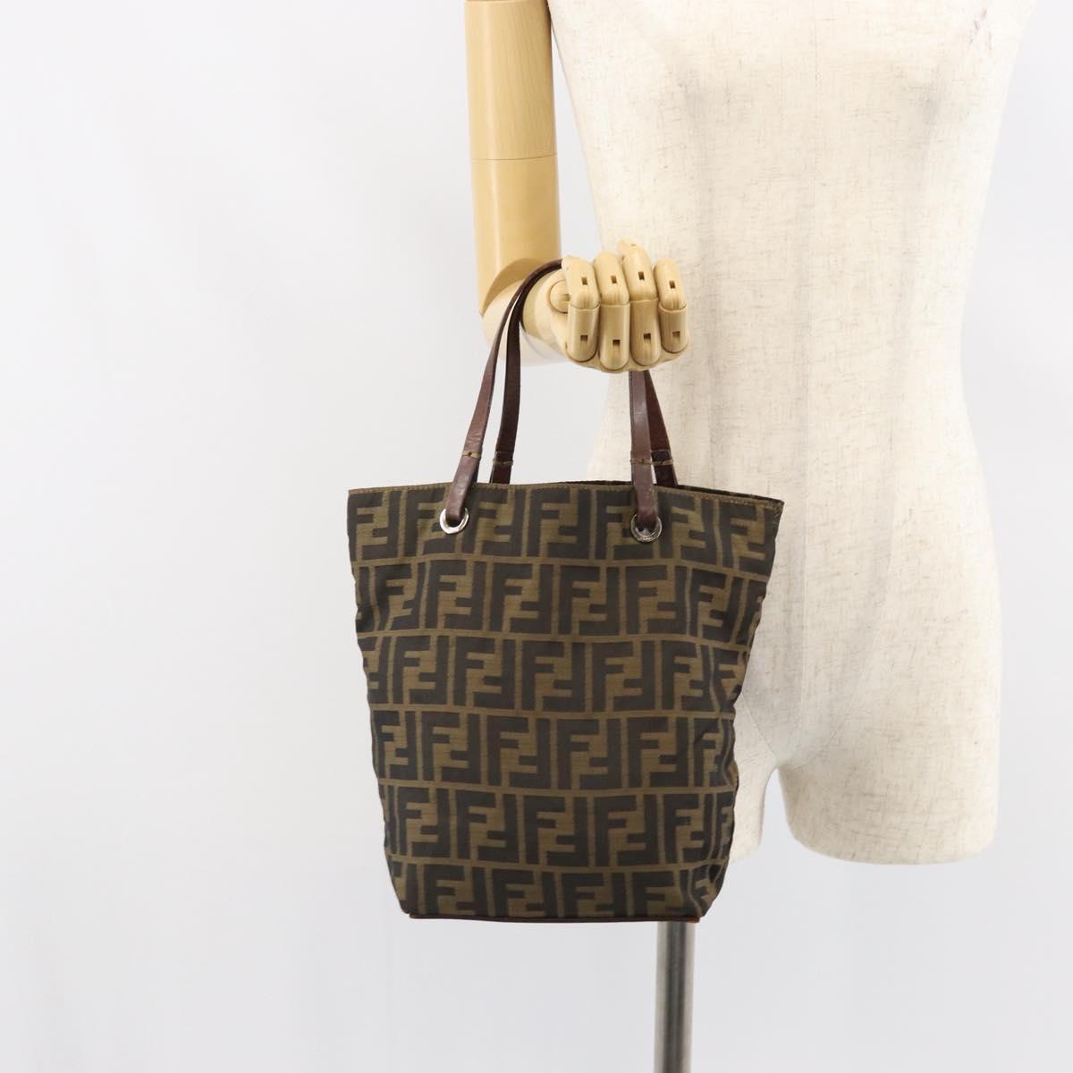 FENDI Zucca Canvas Hand Bag Brown Black Auth 163278