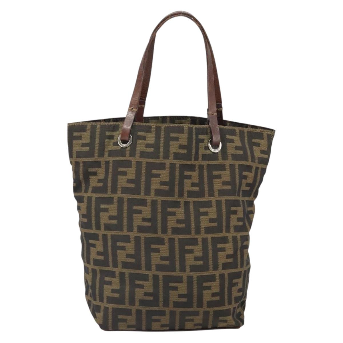 FENDI Zucca Canvas Hand Bag Brown Black Auth 163278
