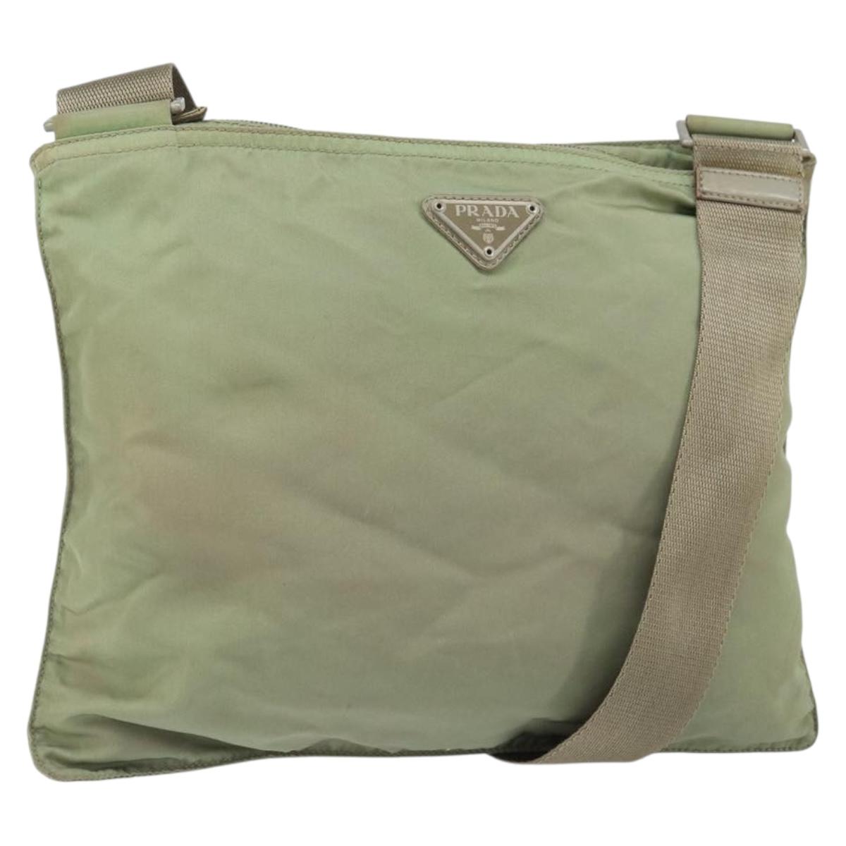 PRADA Shoulder Bag Nylon Green Gold Auth 163281