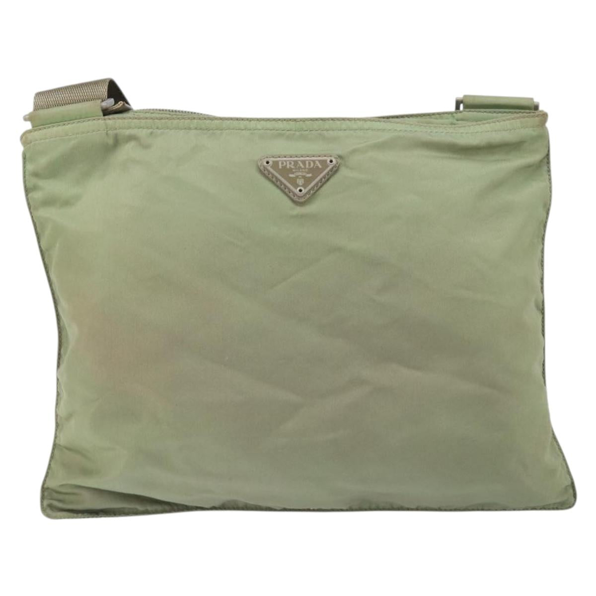 PRADA Shoulder Bag Nylon Green Gold Auth 163281