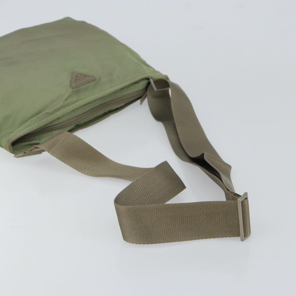 PRADA Shoulder Bag Nylon Green Gold Auth 163281
