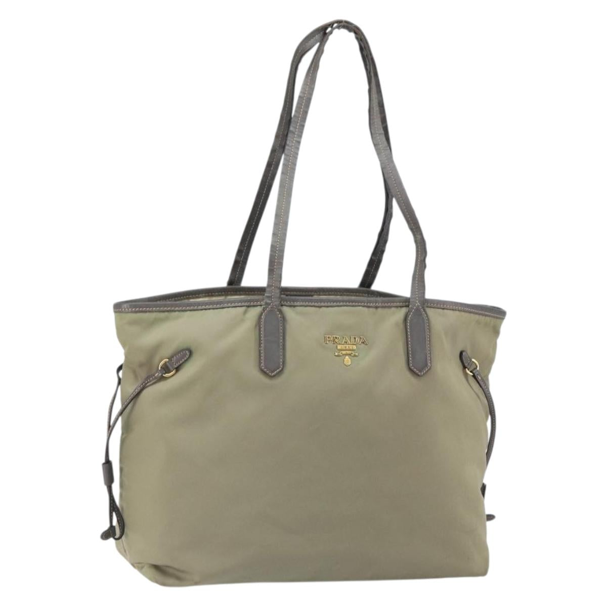 PRADA Tote Bag Nylon Beige Gold Auth 163284