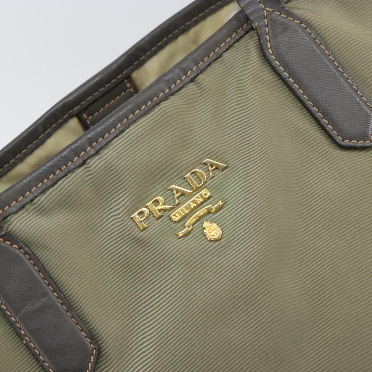 PRADA Tote Bag Nylon Beige Gold Auth 163284