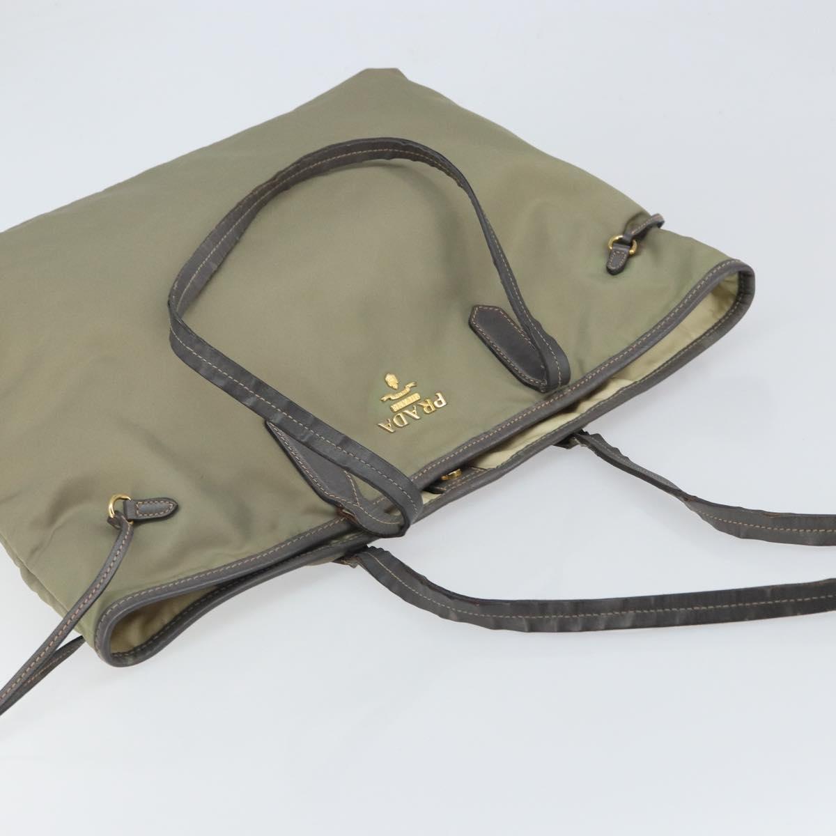 PRADA Tote Bag Nylon Beige Gold Auth 163284