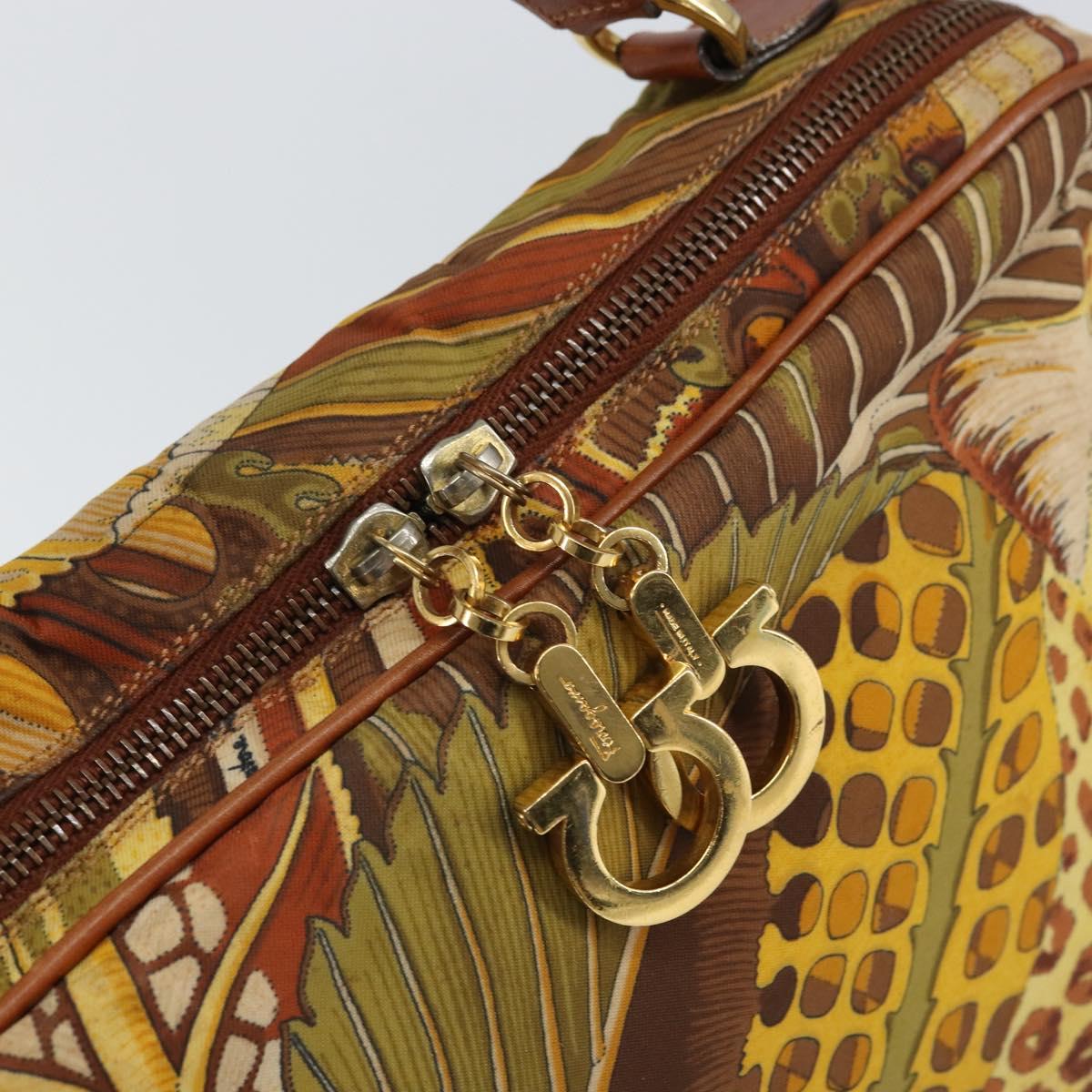 Salvatore Ferragamo Gancini Hand Bag Nylon Brown Gold Auth 163292