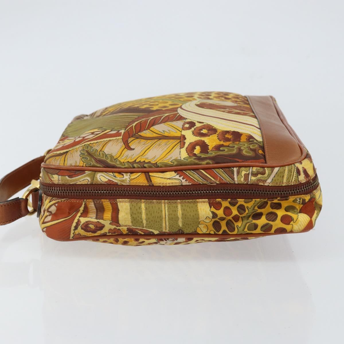 Salvatore Ferragamo Gancini Hand Bag Nylon Brown Gold Auth 163292