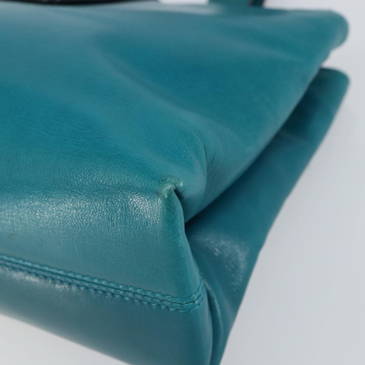 BVLGARI Hand Bag Leather Silver Emerald Green Auth 163293