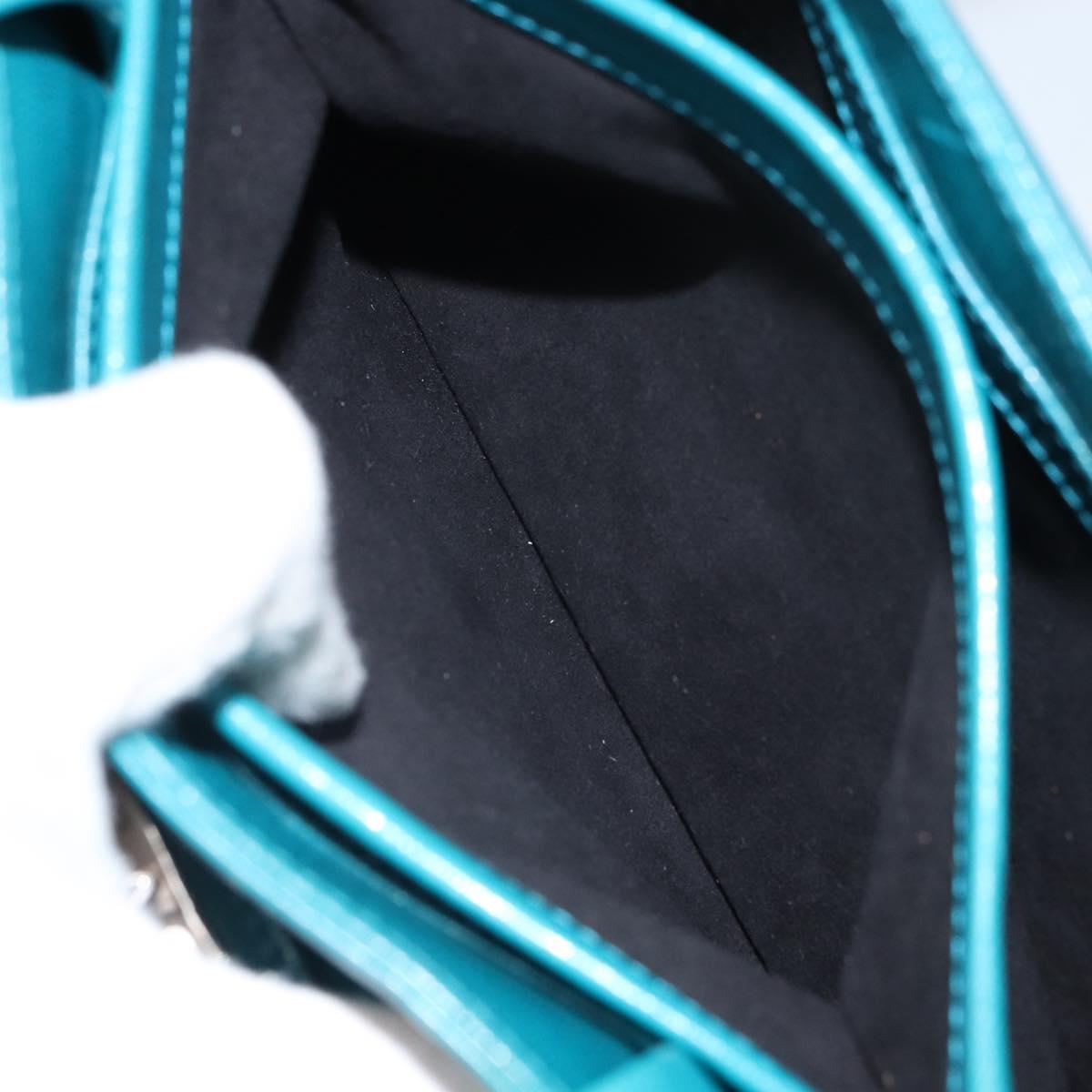BVLGARI Hand Bag Leather Silver Emerald Green Auth 163293