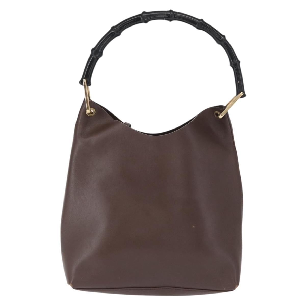 GUCCI Bamboo Shoulder Bag Leather Dark Brown Gold 001 1553 1880 Auth 163296