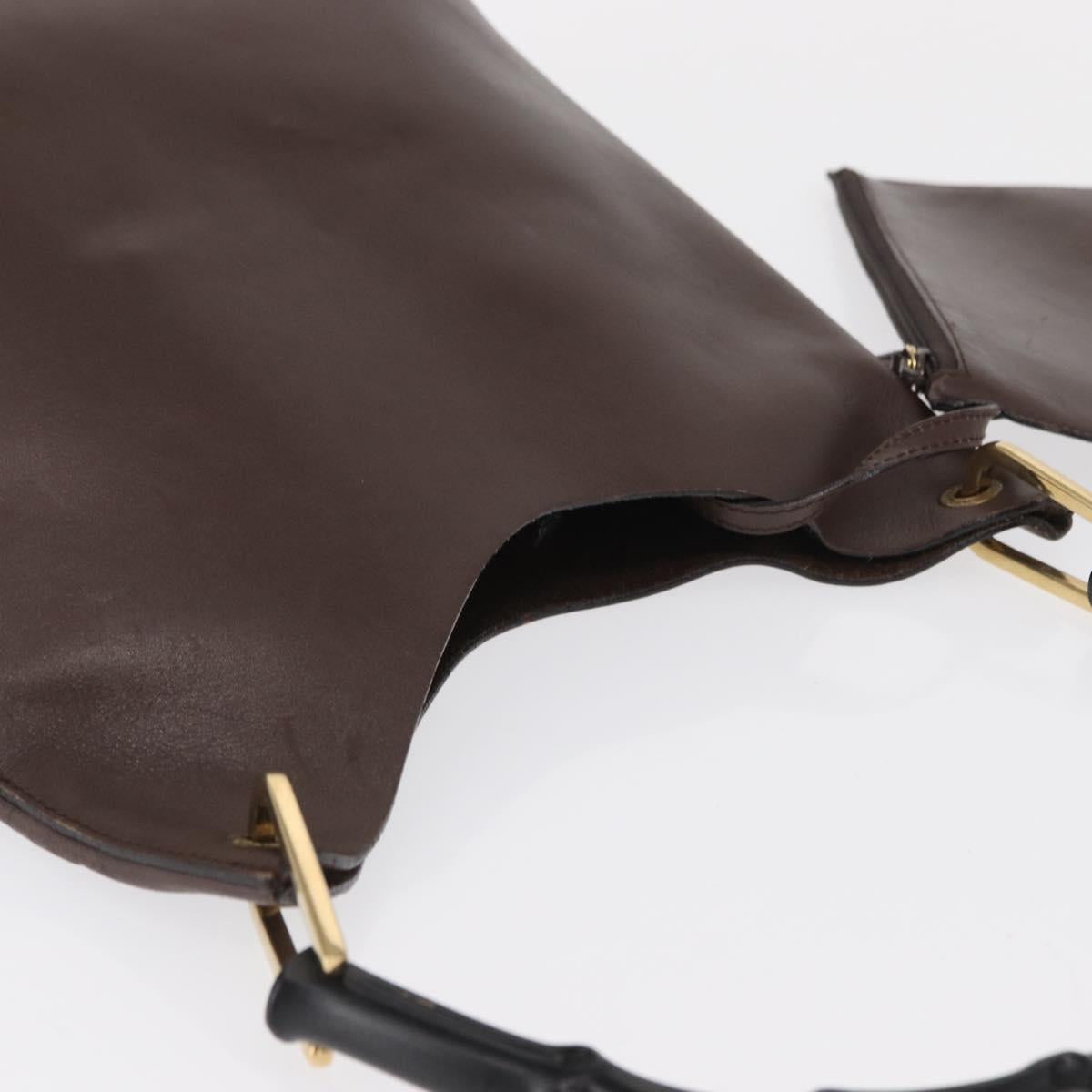 GUCCI Bamboo Shoulder Bag Leather Dark Brown Gold 001 1553 1880 Auth 163296