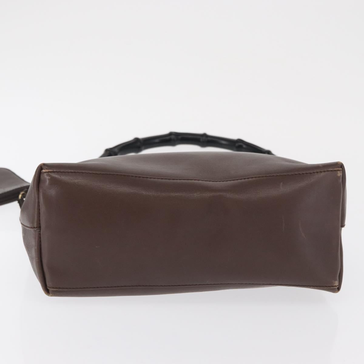 GUCCI Bamboo Shoulder Bag Leather Dark Brown Gold 001 1553 1880 Auth 163296
