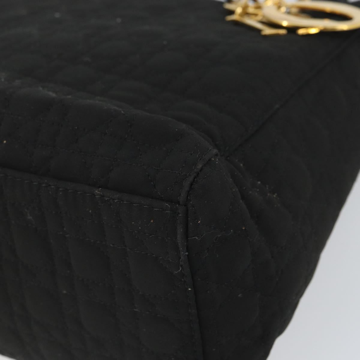 Christian Dior Lady Dior Canage Hand Bag Nylon Black Gold Auth 163297