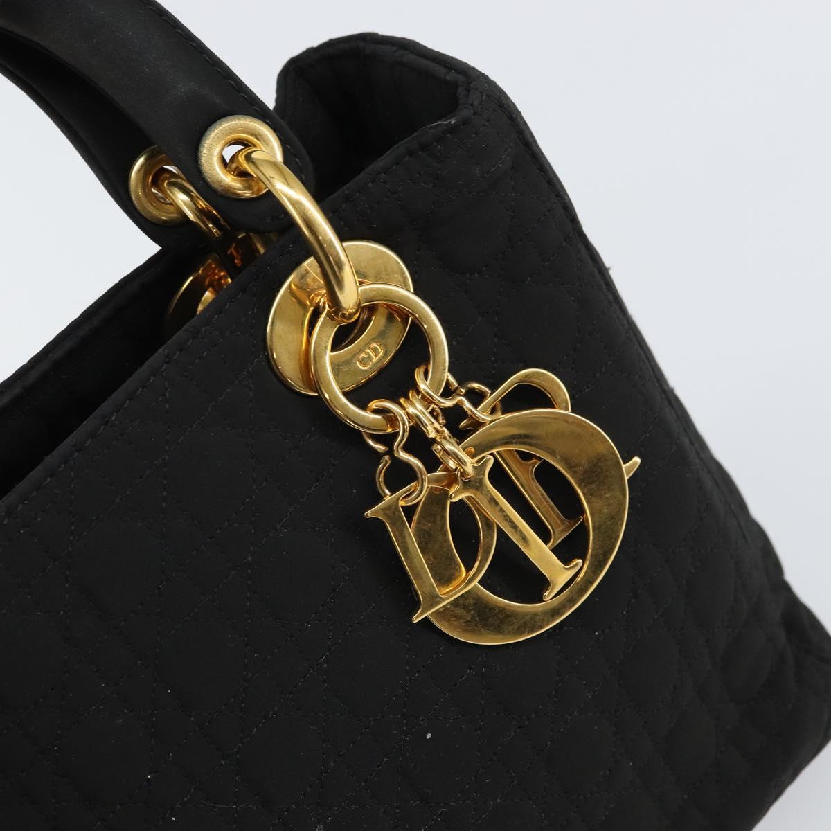 Christian Dior Lady Dior Canage Hand Bag Nylon Black Gold Auth 163297