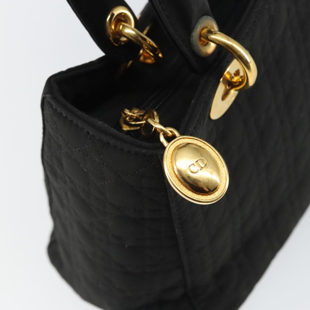 Christian Dior Lady Dior Canage Hand Bag Nylon Black Gold Auth 163297