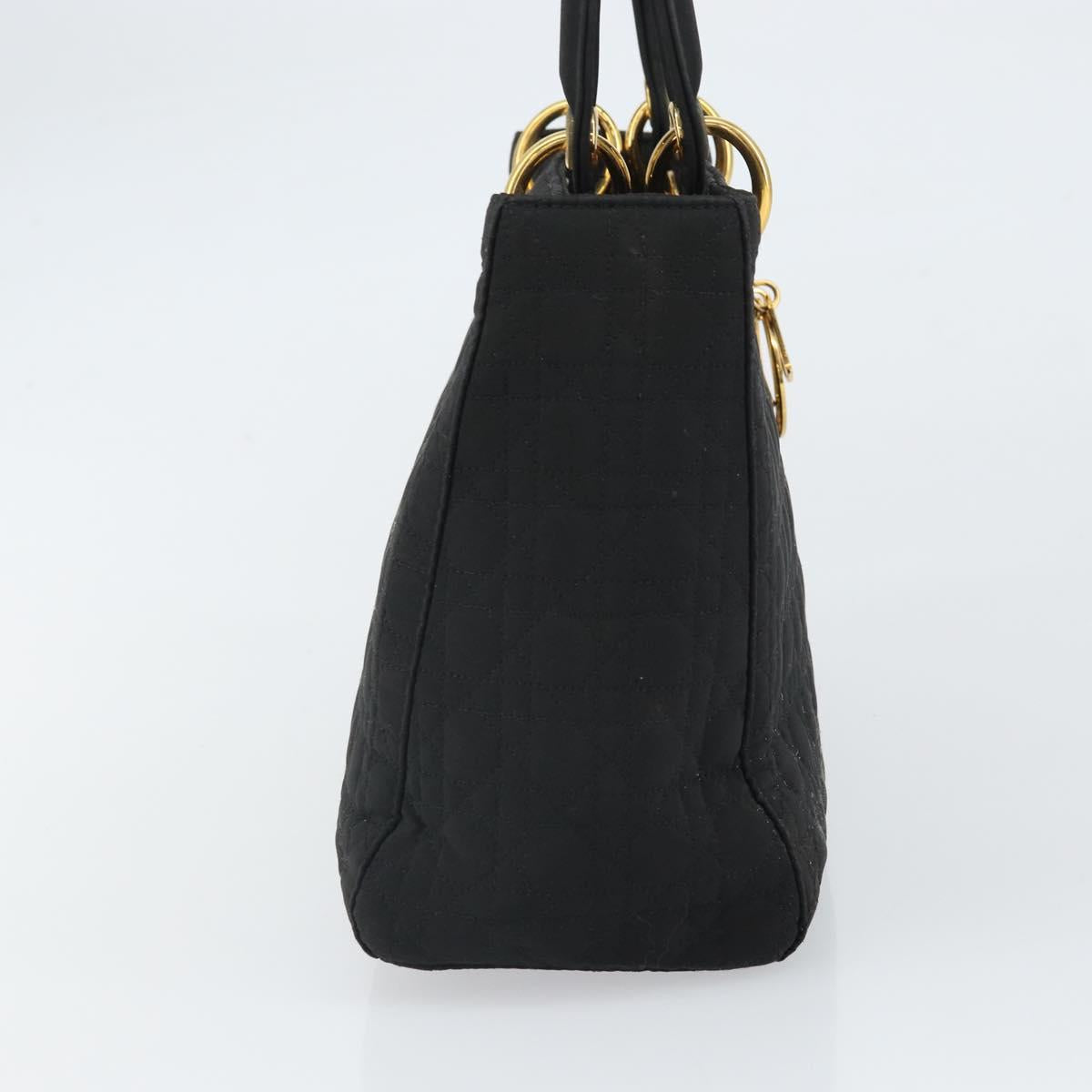 Christian Dior Lady Dior Canage Hand Bag Nylon Black Gold Auth 163297