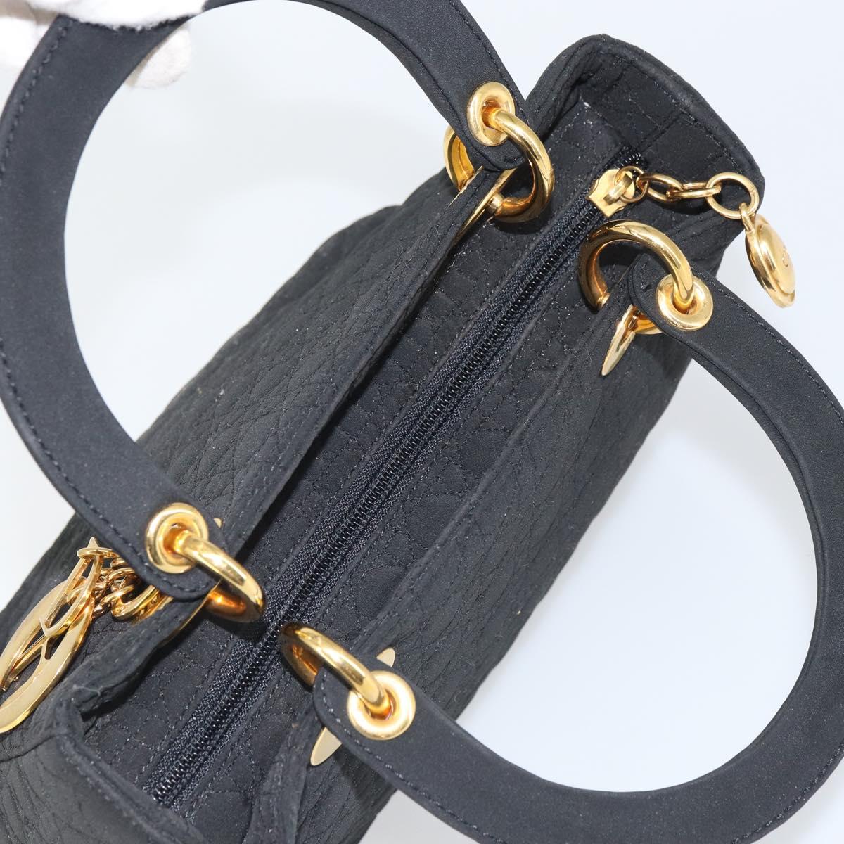 Christian Dior Lady Dior Canage Hand Bag Nylon Black Gold Auth 163297