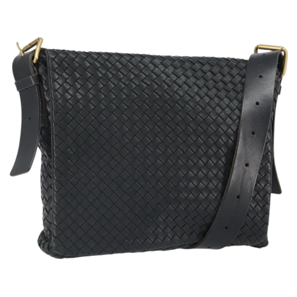 BOTTEGAVENETA INTRECCIATO Shoulder Bag Leather Black Gold Auth 163299