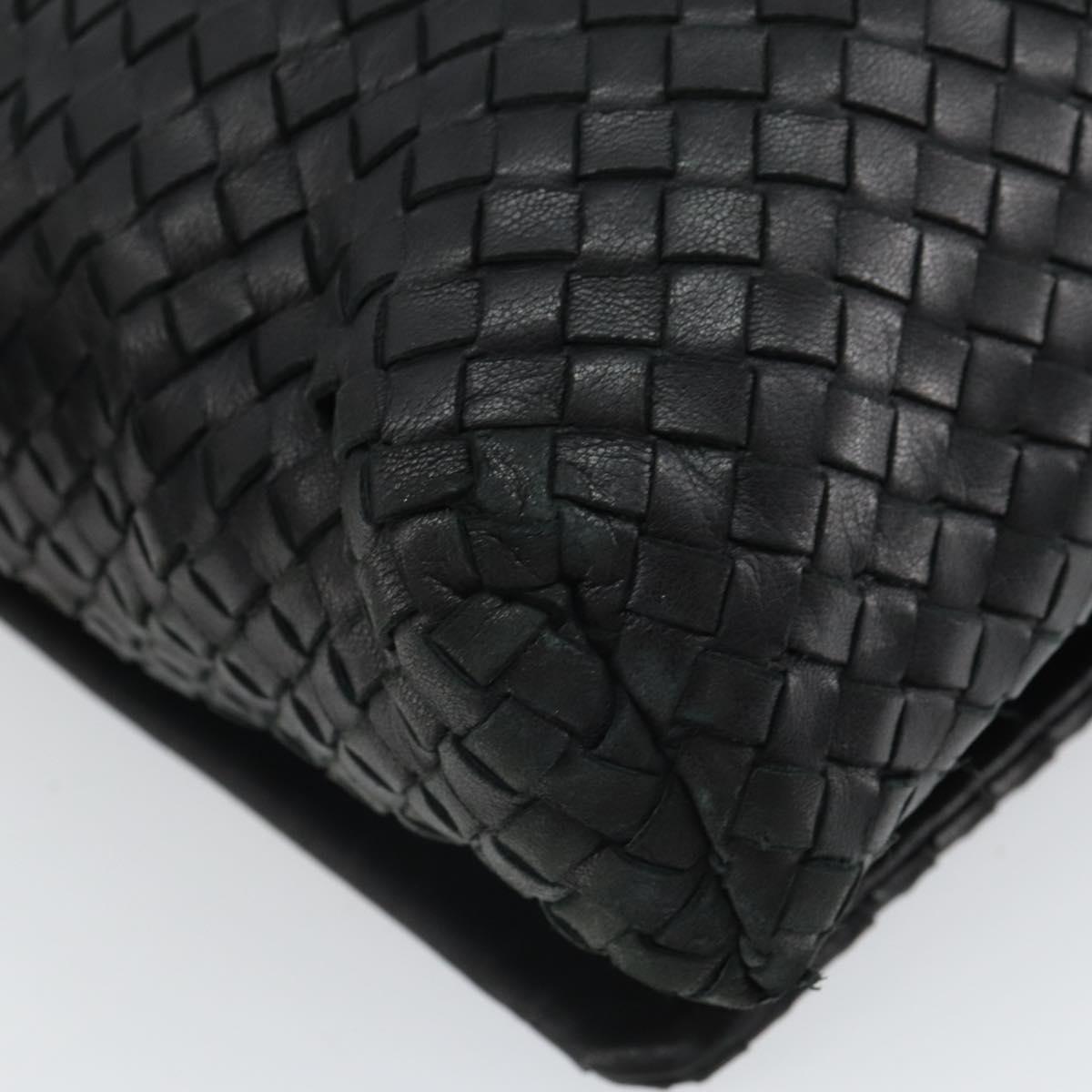 BOTTEGAVENETA INTRECCIATO Shoulder Bag Leather Black Gold Auth 163299