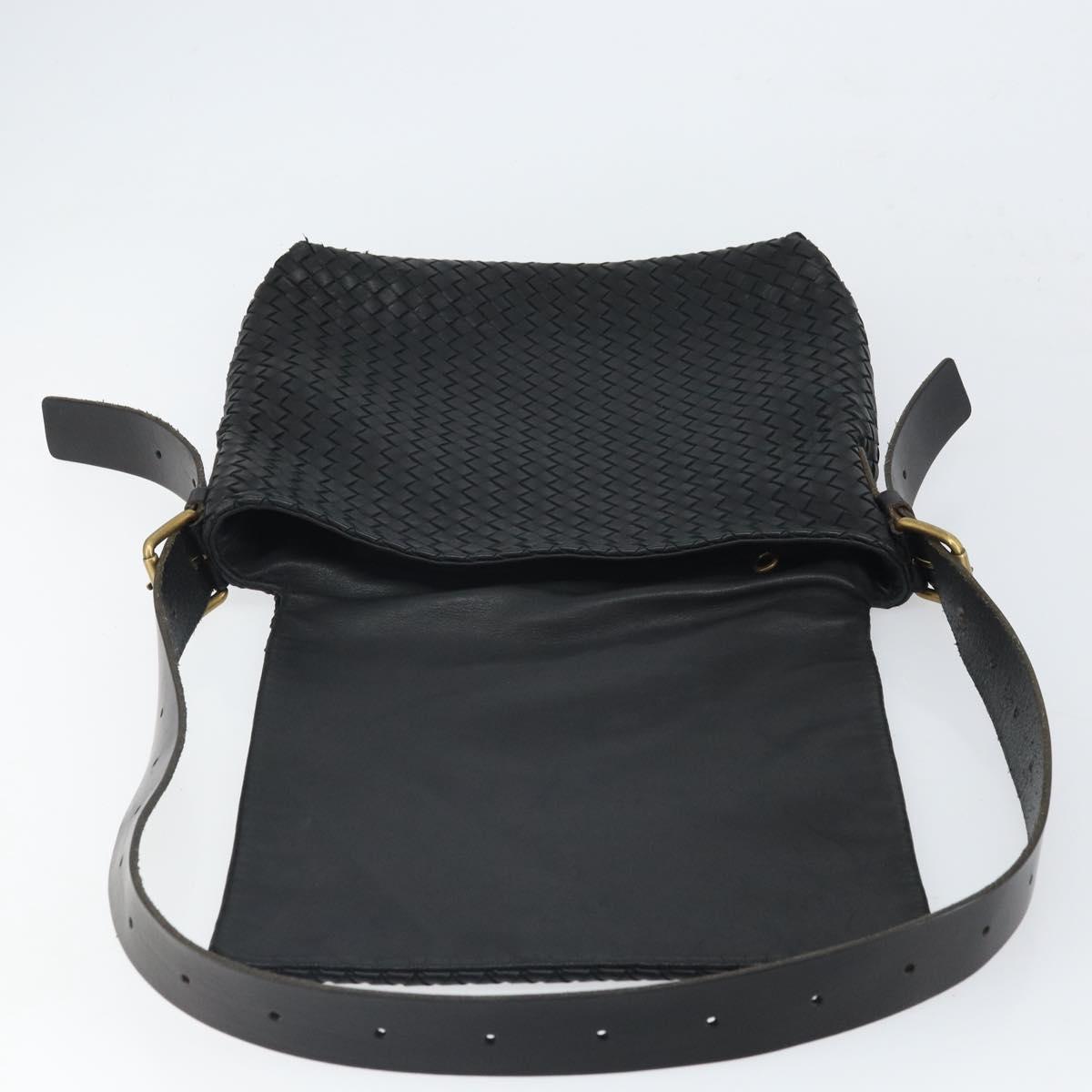 BOTTEGAVENETA INTRECCIATO Shoulder Bag Leather Black Gold Auth 163299