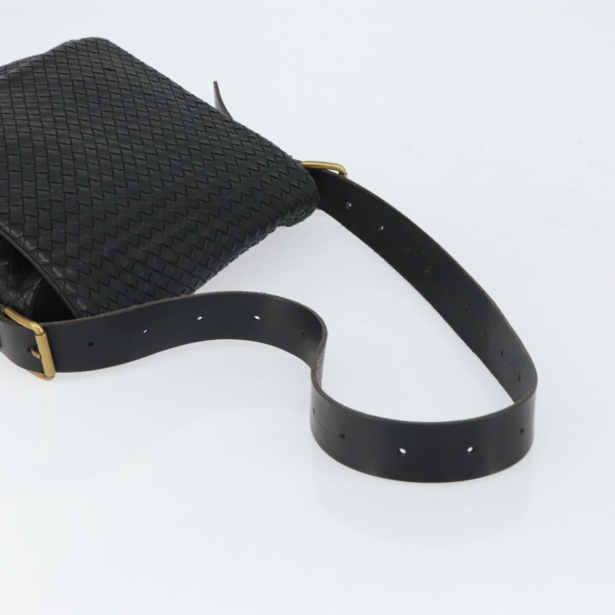 BOTTEGAVENETA INTRECCIATO Shoulder Bag Leather Black Gold Auth 163299