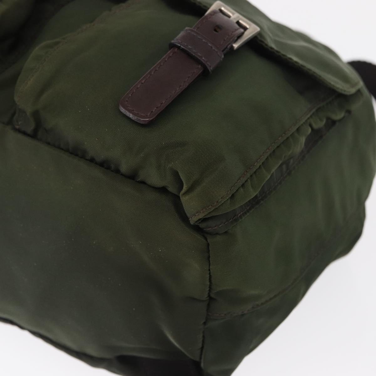 PRADA Backpack Nylon Khaki Silver Auth 163300