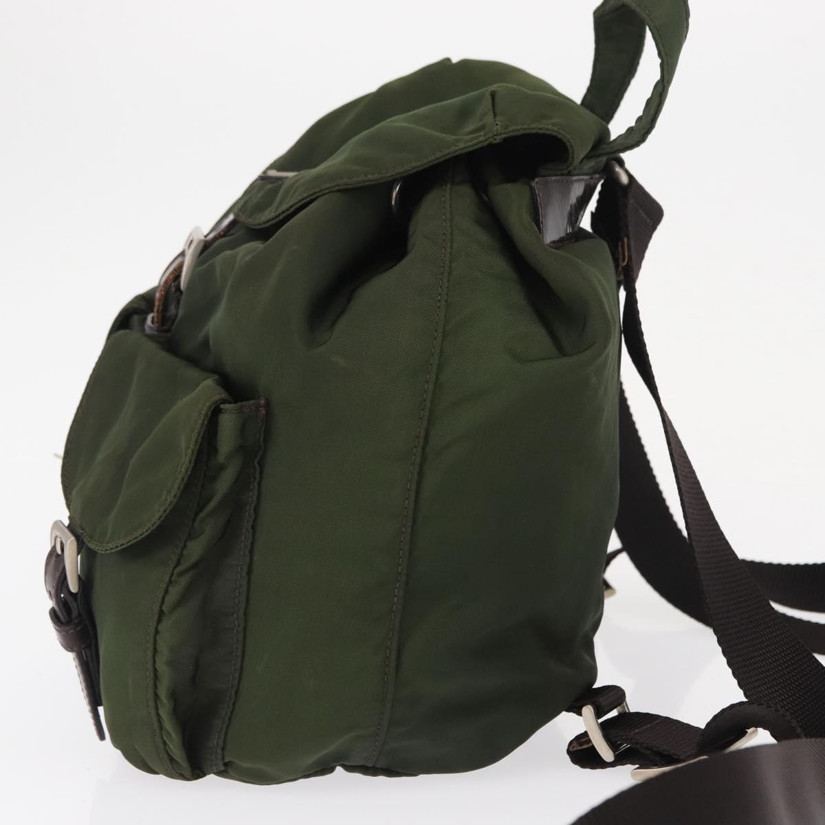 PRADA Backpack Nylon Khaki Silver Auth 163300