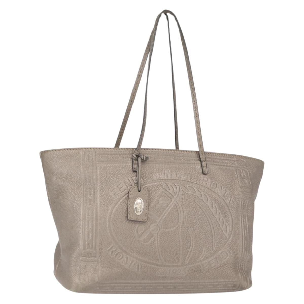 FENDI Celeria Tote Bag Leather Silver Auth 163303