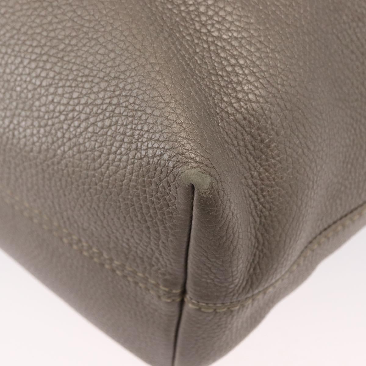FENDI Celeria Tote Bag Leather Silver Auth 163303