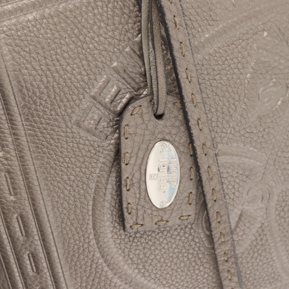 FENDI Celeria Tote Bag Leather Silver Auth 163303
