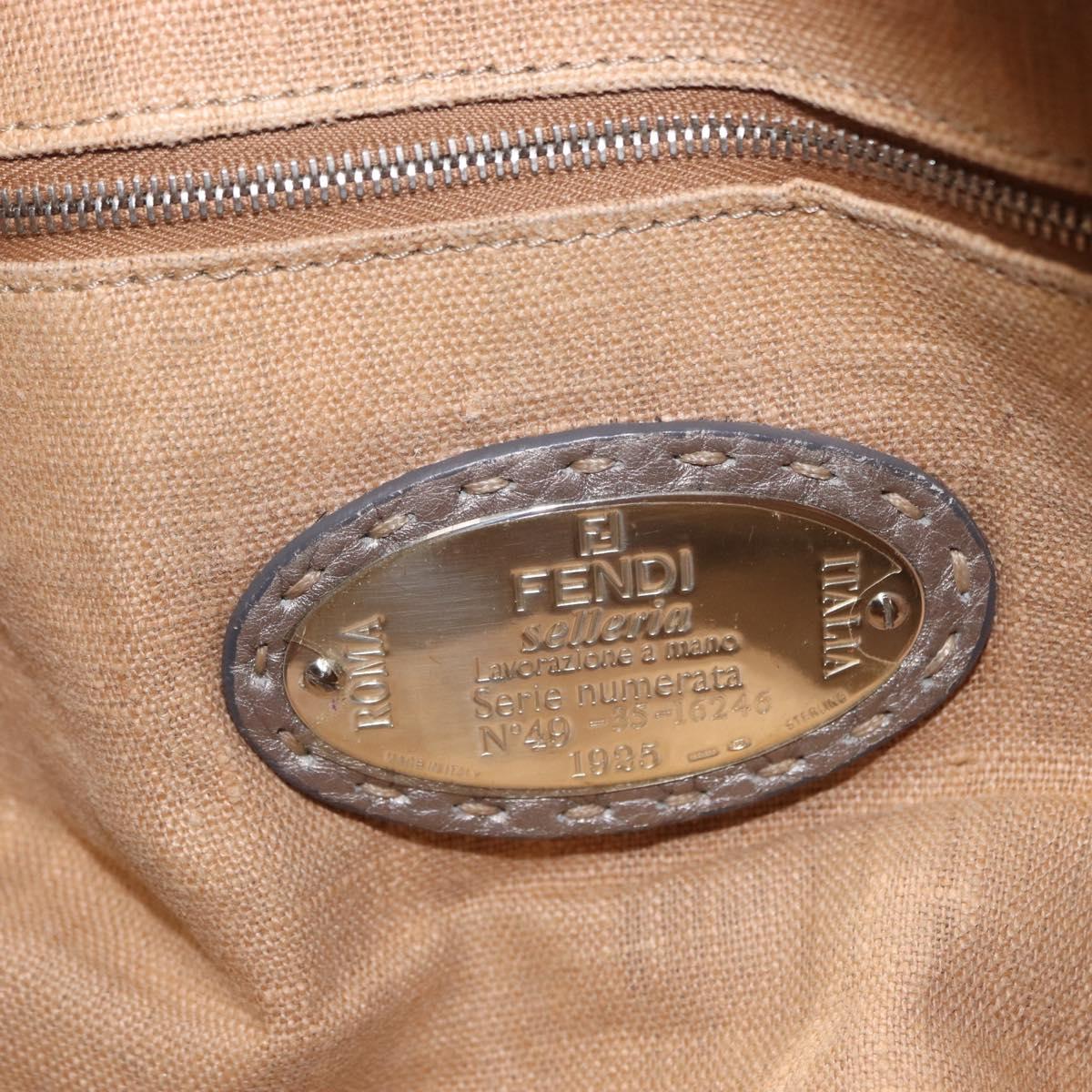 FENDI Celeria Tote Bag Leather Silver Auth 163303