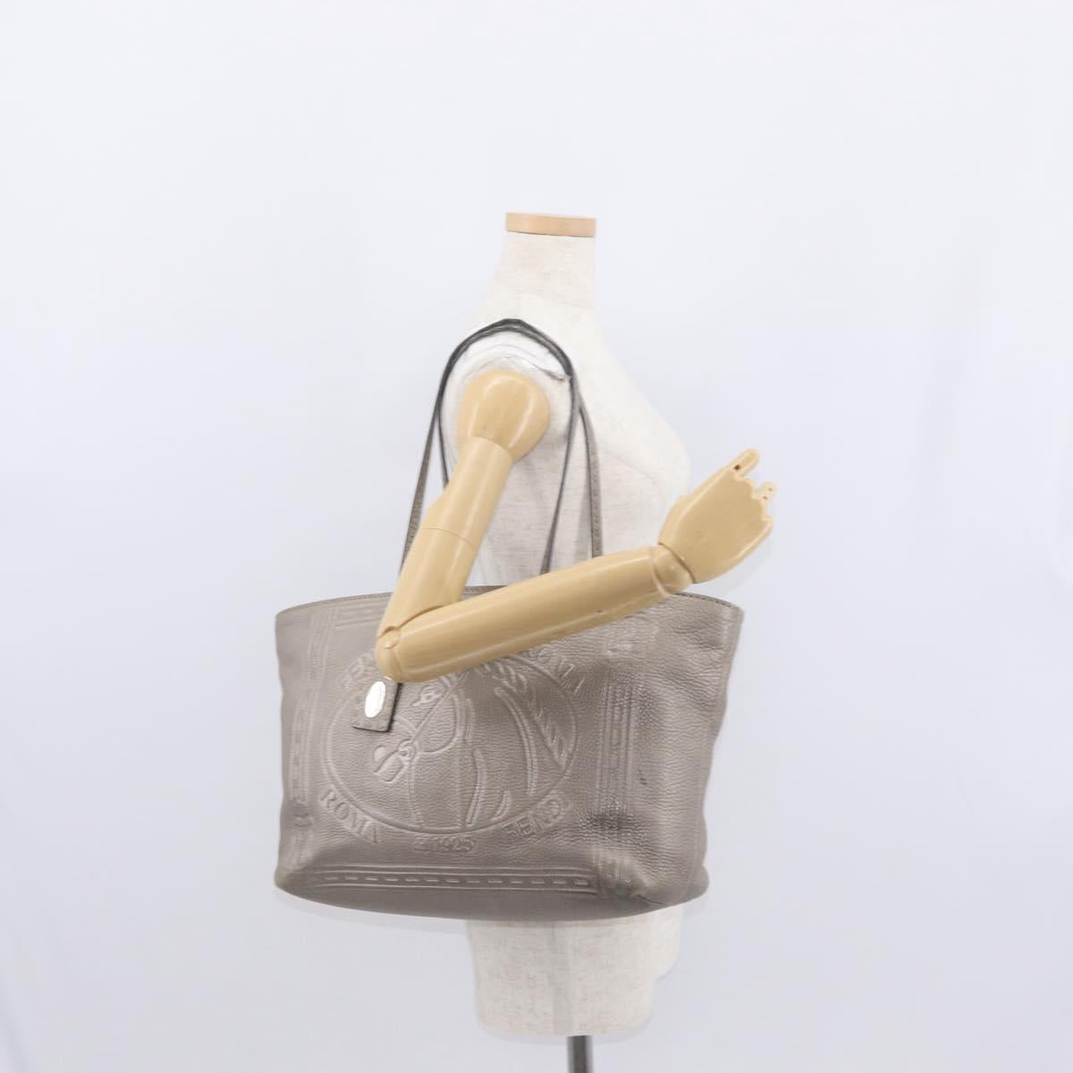 FENDI Celeria Tote Bag Leather Silver Auth 163303