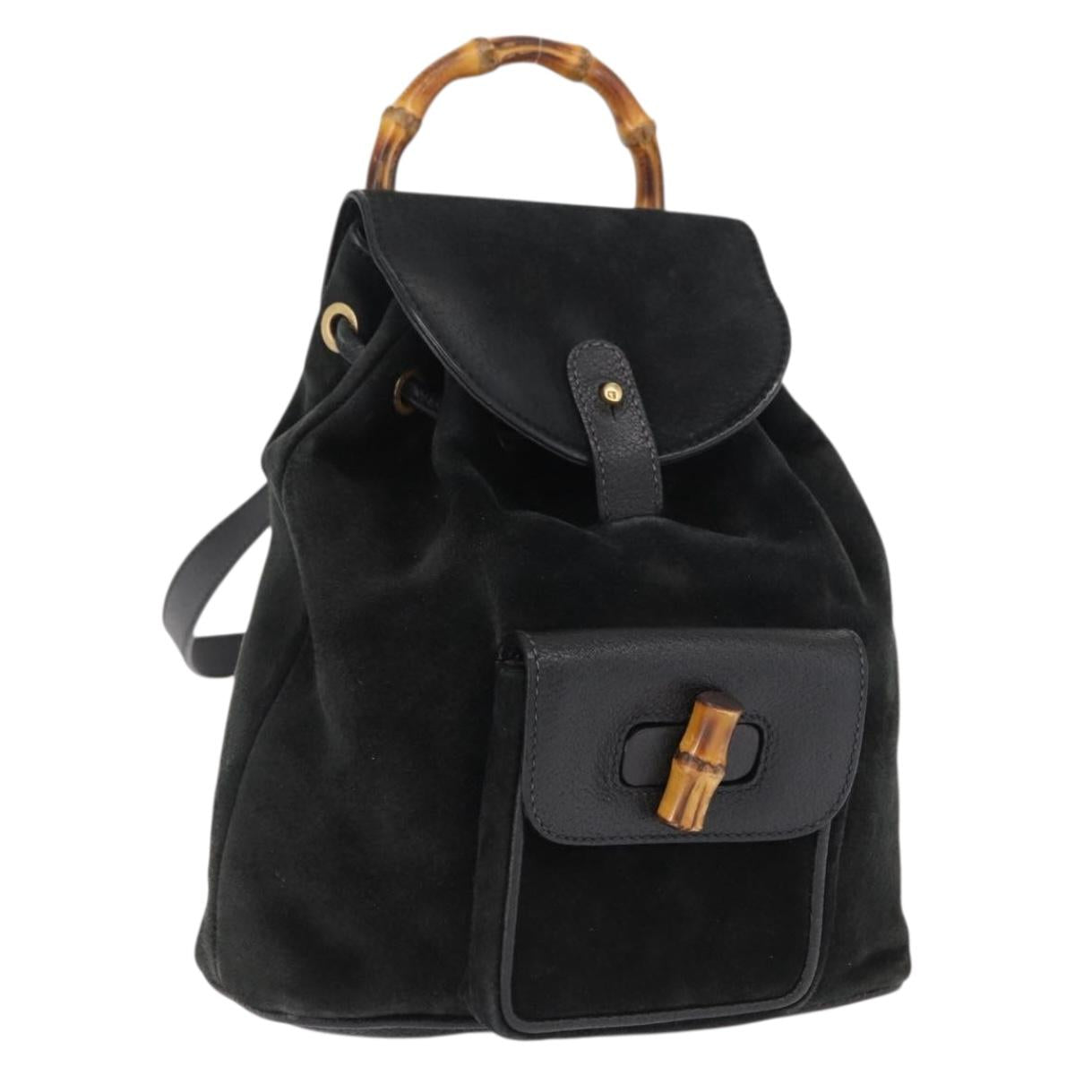 GUCCI Bamboo Backpack Suede Black Gold 003 1705 0030 Auth 163304