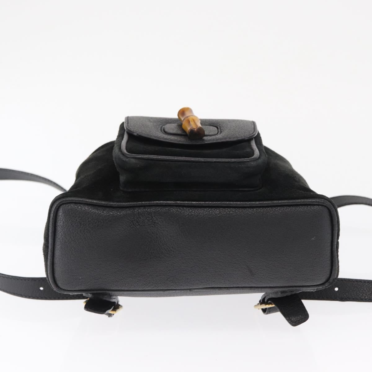 GUCCI Bamboo Backpack Suede Black Gold 003 1705 0030 Auth 163304
