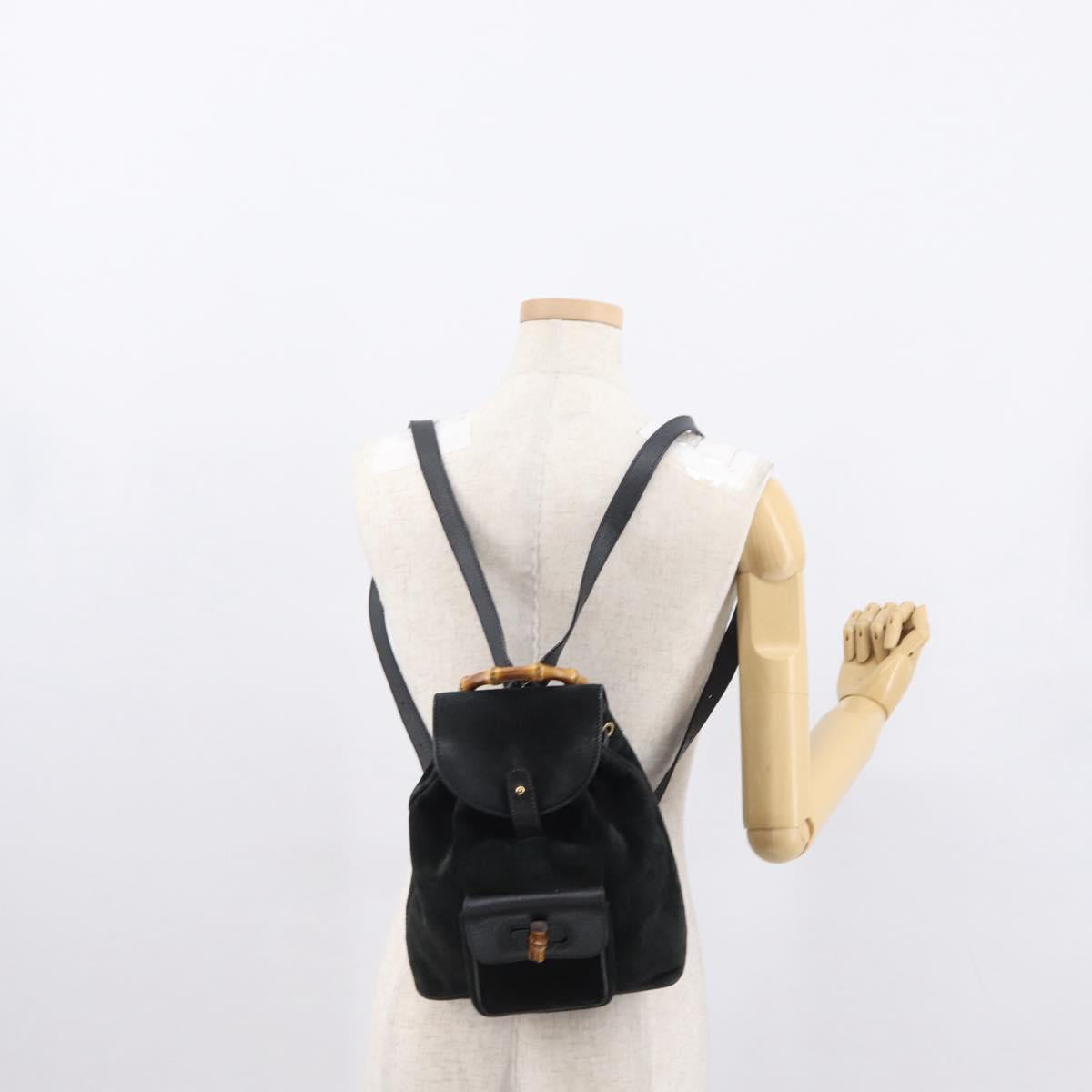 GUCCI Bamboo Backpack Suede Black Gold 003 1705 0030 Auth 163304