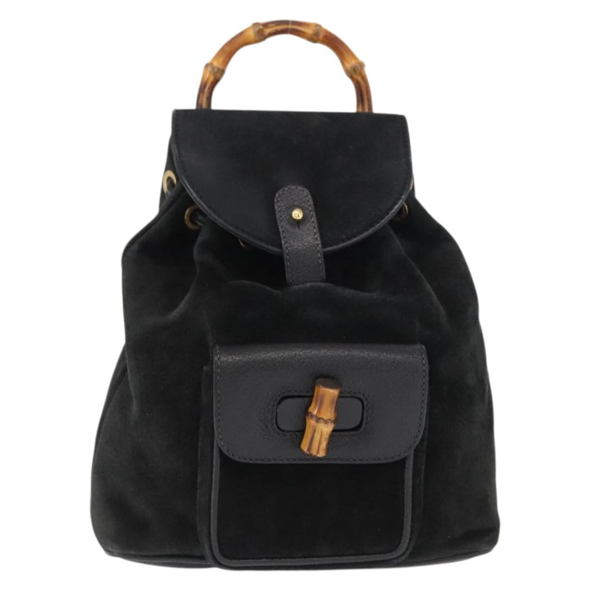 GUCCI Bamboo Backpack Suede Black Gold 003 1705 0030 Auth 163304