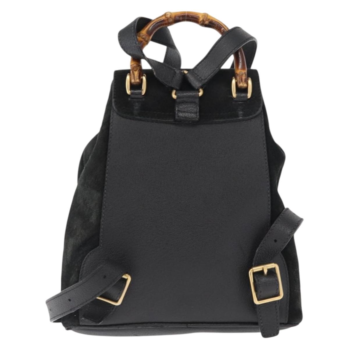 GUCCI Bamboo Backpack Suede Black Gold 003 1705 0030 Auth 163304