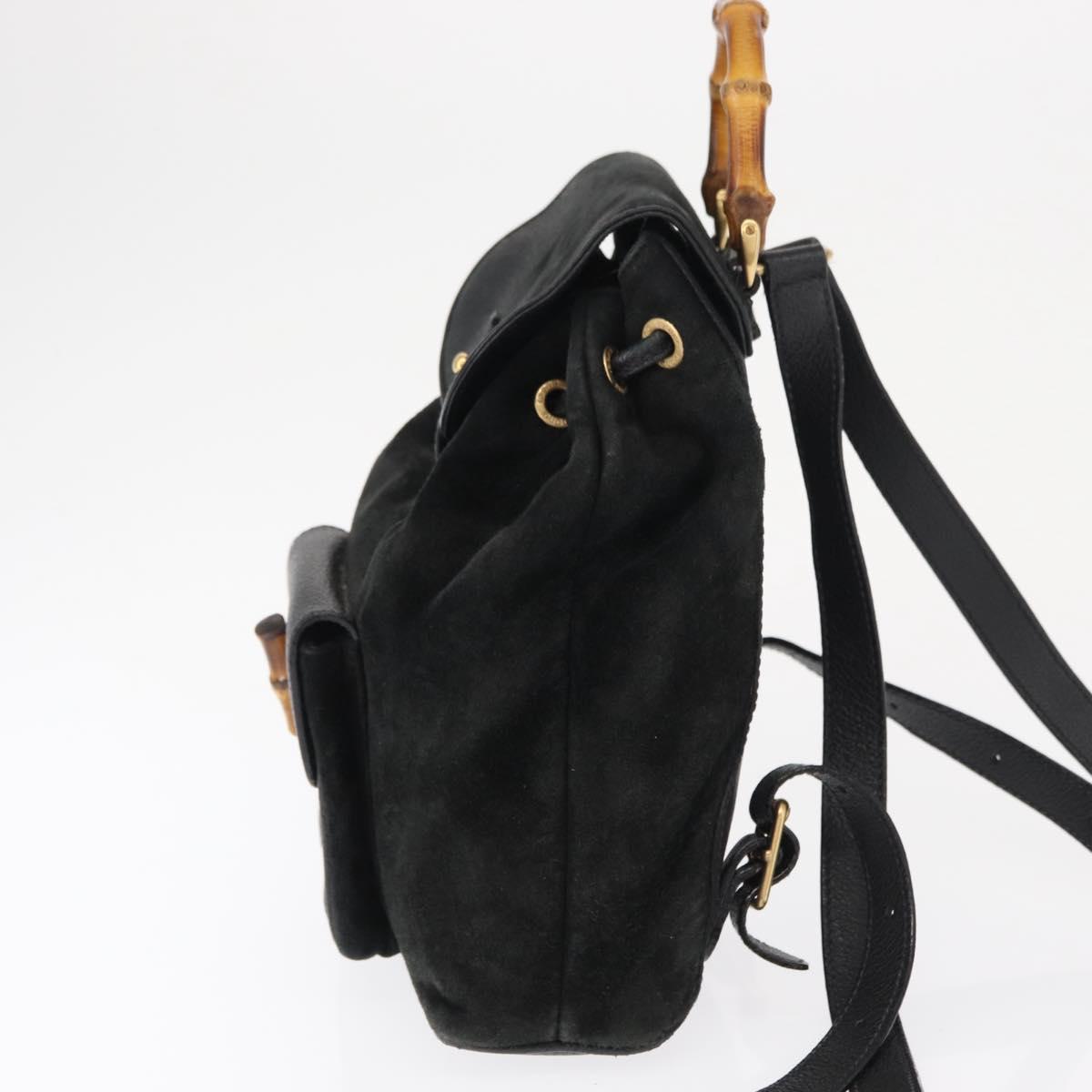 GUCCI Bamboo Backpack Suede Black Gold 003 1705 0030 Auth 163304