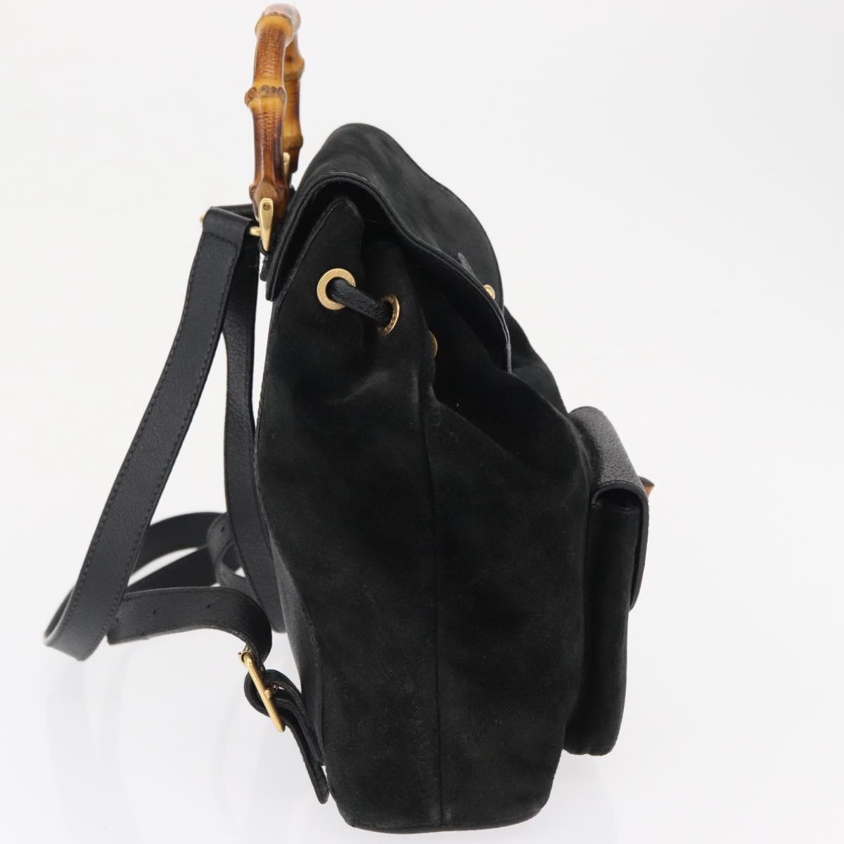 GUCCI Bamboo Backpack Suede Black Gold 003 1705 0030 Auth 163304