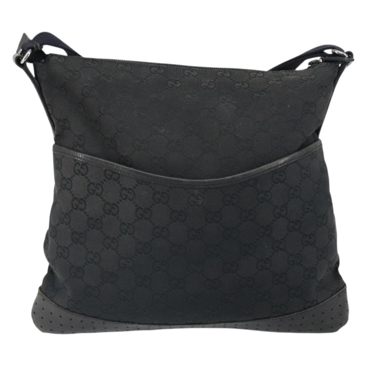 GUCCI GG Canvas Shoulder Bag Black Silver 145857 Auth 163305