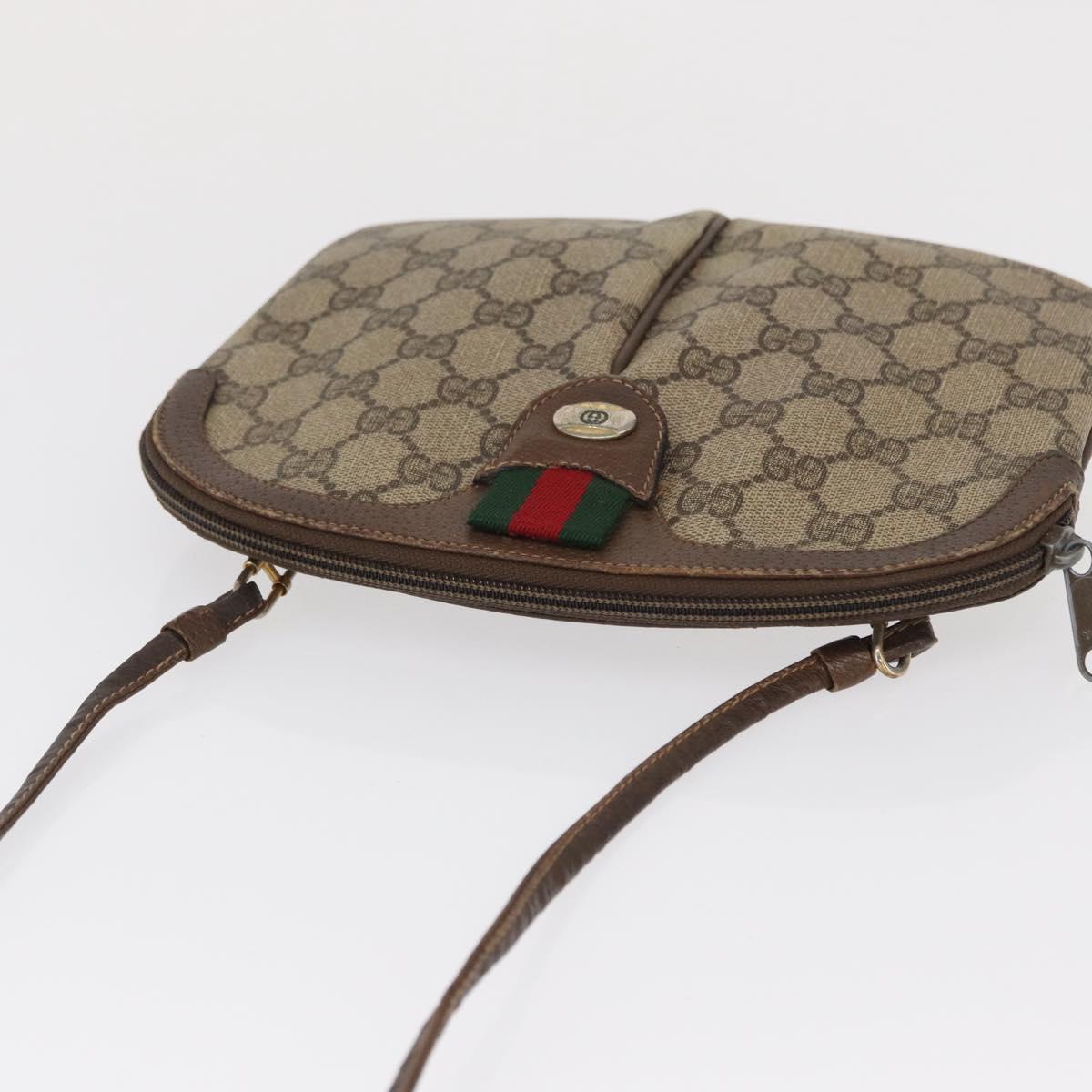 GUCCI GG Supreme Web Sherry Line Shoulder Bag PVC Beige Gold Auth 163314