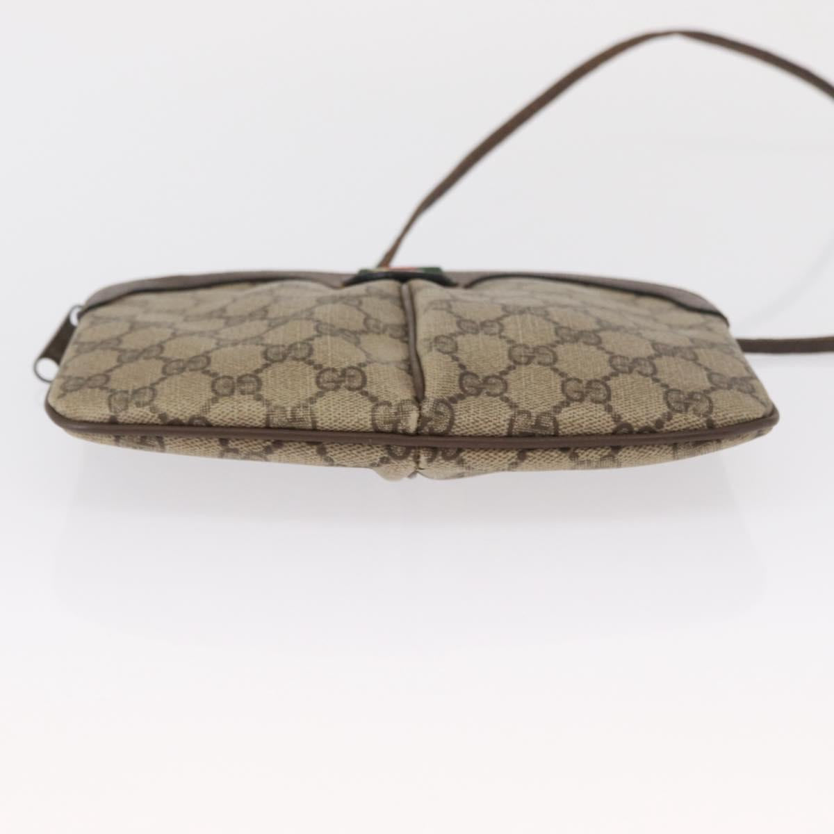 GUCCI GG Supreme Web Sherry Line Shoulder Bag PVC Beige Gold Auth 163314