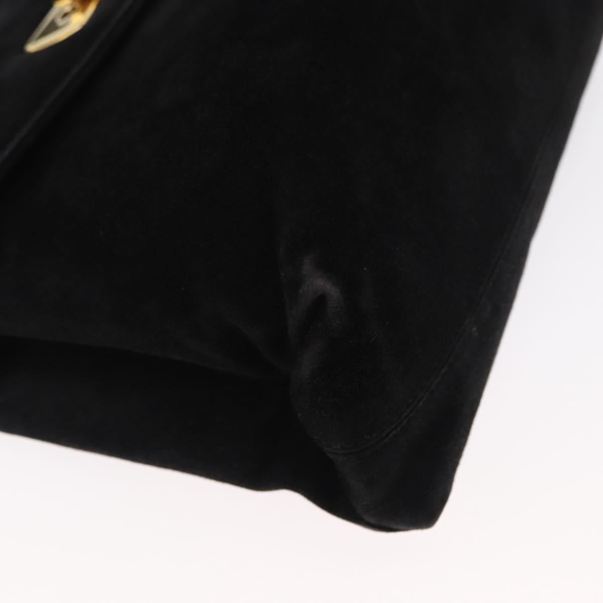 Salvatore Ferragamo Gancini Shoulder Bag Suede Black Gold Auth 163316
