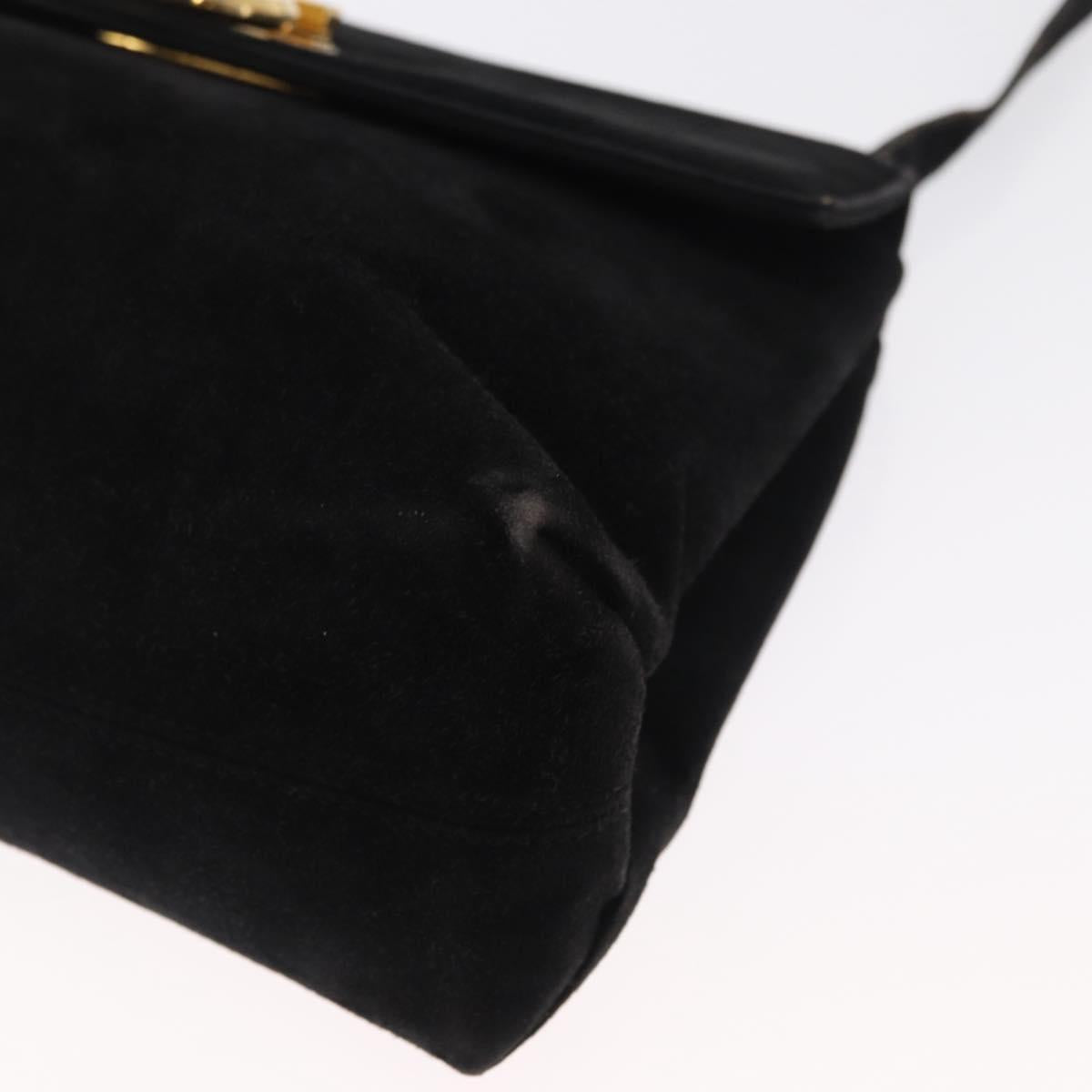 Salvatore Ferragamo Gancini Shoulder Bag Suede Black Gold Auth 163316