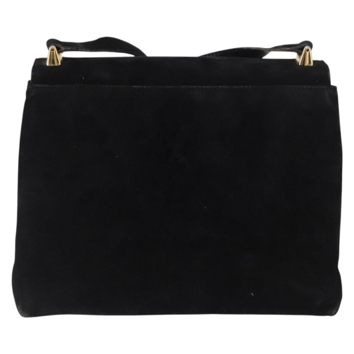 Salvatore Ferragamo Gancini Shoulder Bag Suede Black Gold Auth 163316