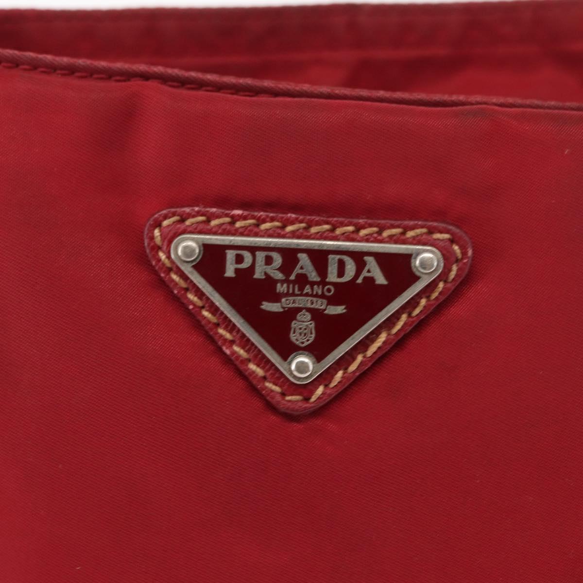 PRADA Shoulder Bag Nylon Red Silver Auth 163326