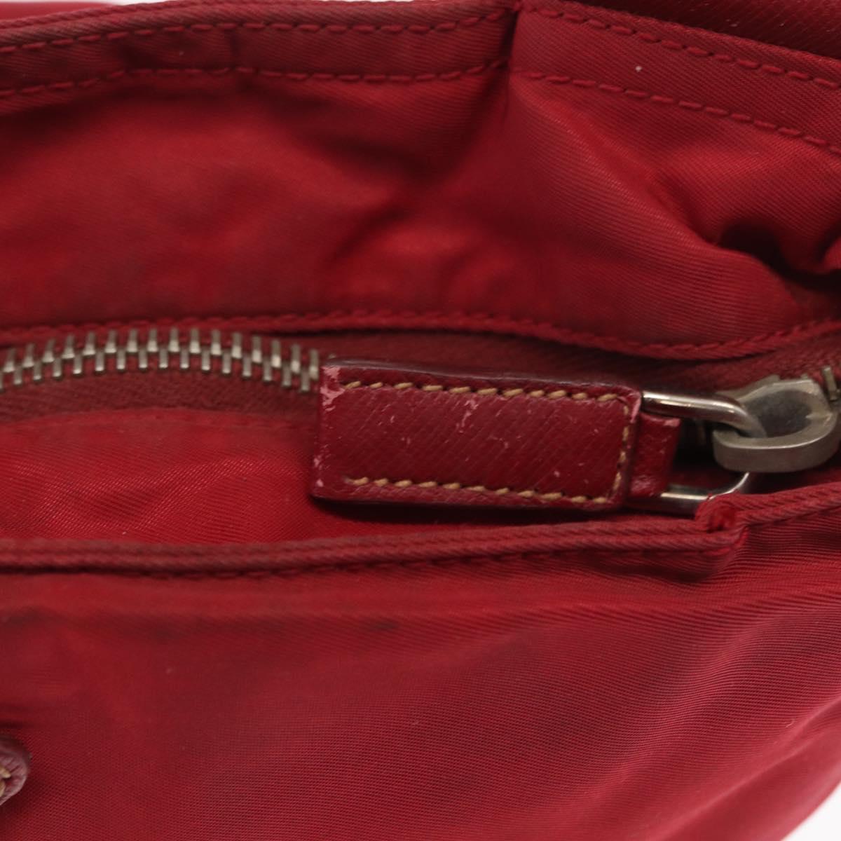 PRADA Shoulder Bag Nylon Red Silver Auth 163326