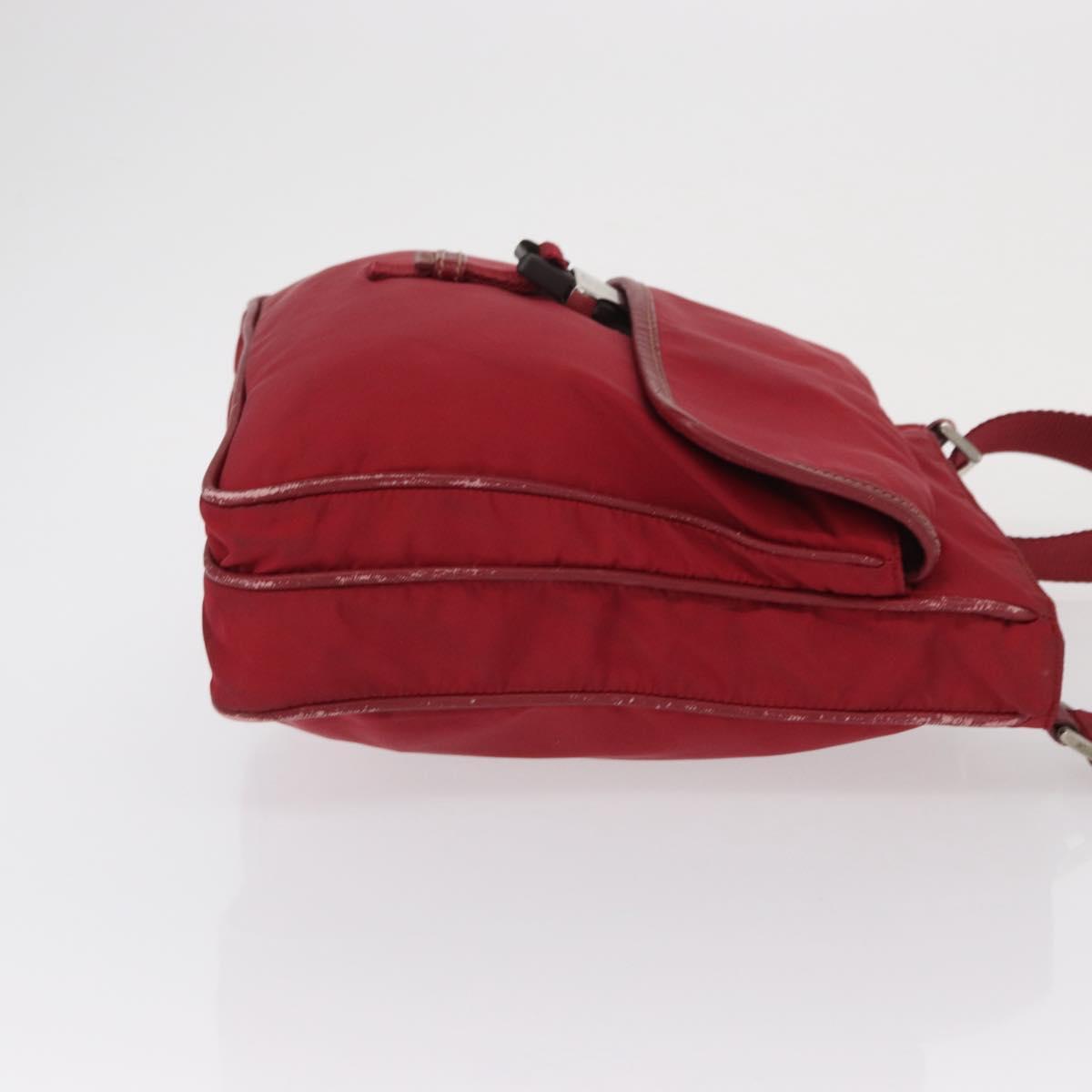 PRADA Shoulder Bag Nylon Red Silver Auth 163326