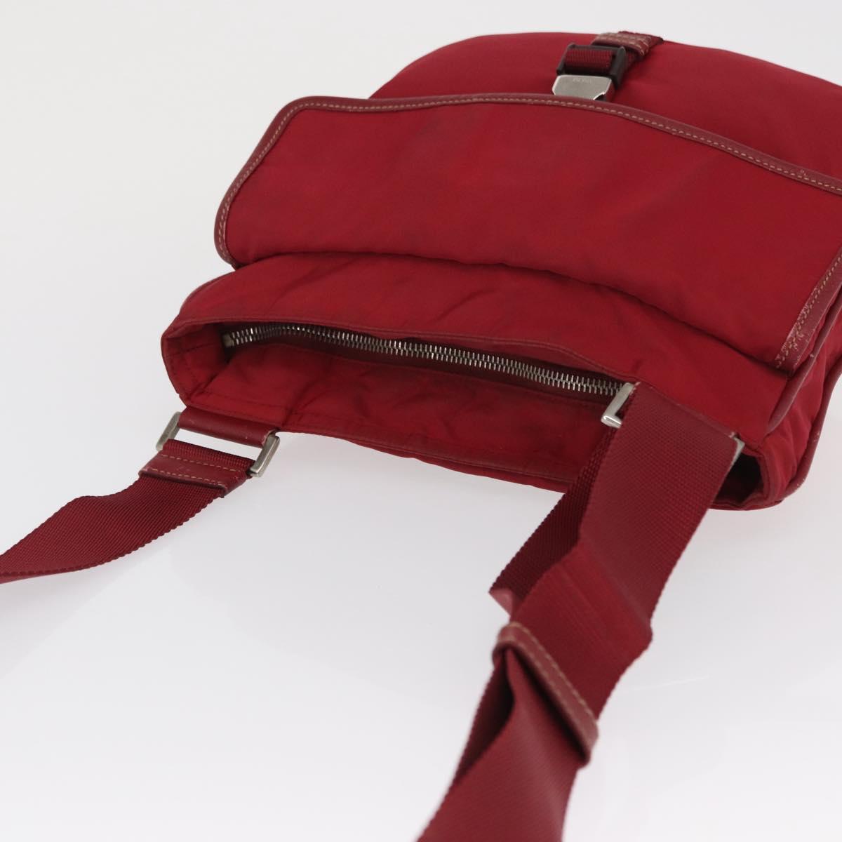 PRADA Shoulder Bag Nylon Red Silver Auth 163326